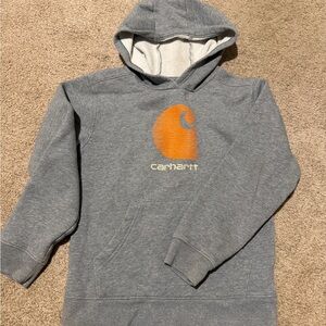 Carhartt Heather Gray Hoodie with Bold Orange Emblem